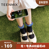 天美意2025平底舒适百搭通勤日系复古女玛丽珍鞋 KM076AA5