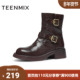 天美意冬新款 厚底复古潮酷机车风休闲百搭女骑士靴KXZ01DZ4