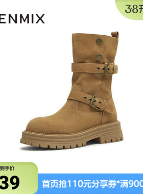 天美意2025冬新款复古厚底英伦风西部靴堆堆靴女骑士靴KXZ09DS5