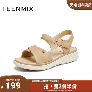 舒适平底百搭女休闲凉鞋 时尚 BI951BL4 商场同款 天美意2024夏新款