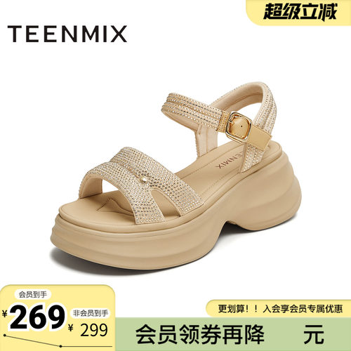天美意夏季新款商场同款厚底闪钻百搭出游女休闲凉鞋BL401BL5