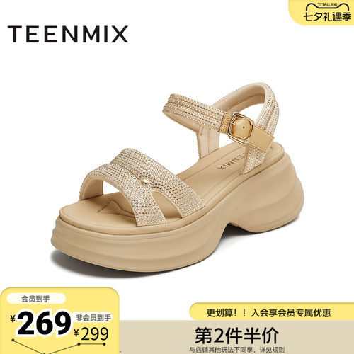 天美意夏季新款商场同款厚底闪钻百搭出游女休闲凉鞋BL401BL5