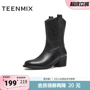 方跟英伦百搭显瘦西部靴女短靴KXZ14DZ5 天美意冬新款