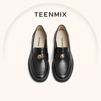Teenmix/天美意春夏新款黑色平底乐福鞋英伦风一脚蹬女鞋CXC12AA3