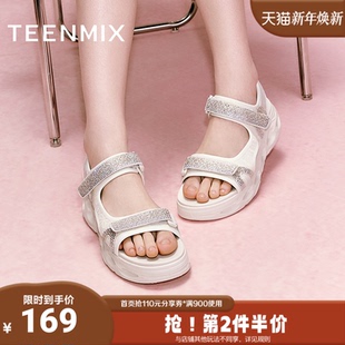 CS322BL4 子夏新款 天美意闪钻运动厚底凉鞋 女外穿沙滩休闲凉鞋