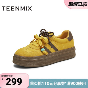 女休闲鞋 BJ541DM5 厚底拼色复古百搭阿甘德训鞋 天美意冬新款