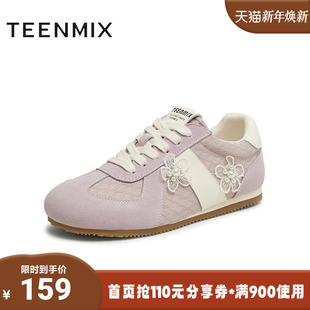 天美意2025夏新款 KG090BM5 休闲系带平底小花百搭日常女德训鞋