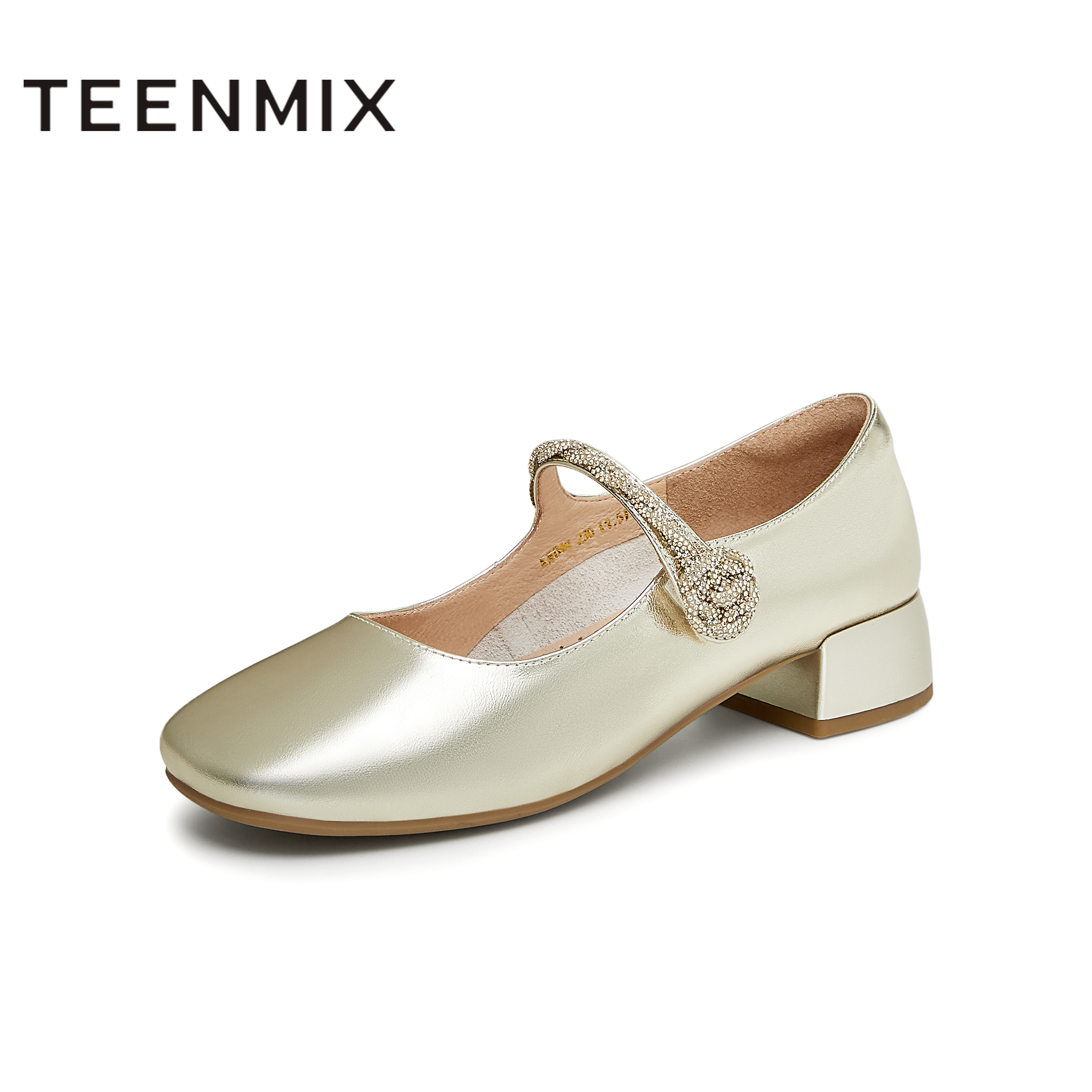 天美意秋新款粗跟复古气质法式浅口单鞋女玛丽珍鞋KM048CQ4