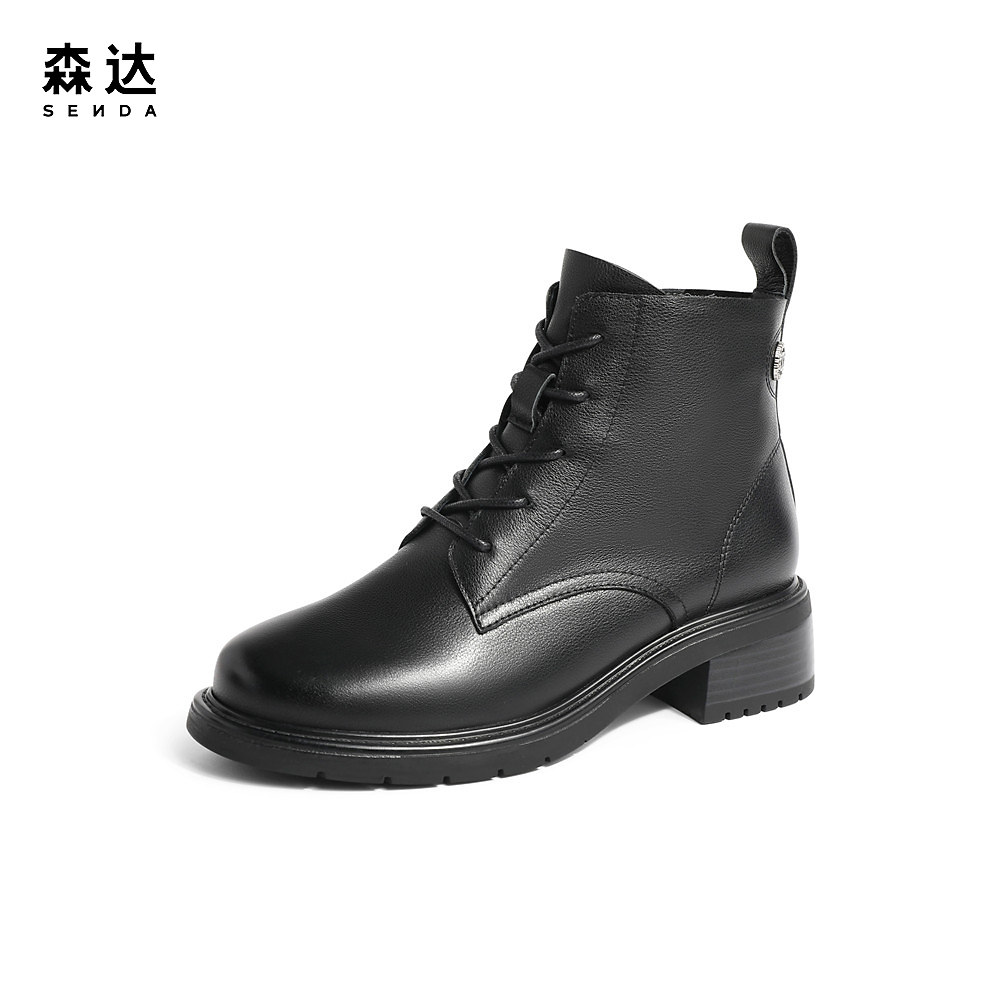 森达时尚厚底马丁靴女冬季新款商场同款机车风休闲短靴SFM01DD2