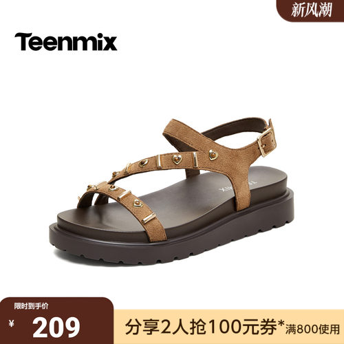 天美意2026夏新款复古潮流厚底舒适露趾百搭女休闲凉鞋KI023BL6