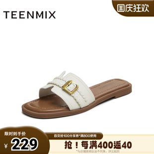 度假優雅百搭氣質法式 女一字拖KT075BT5 拖鞋 天美意2025夏新款