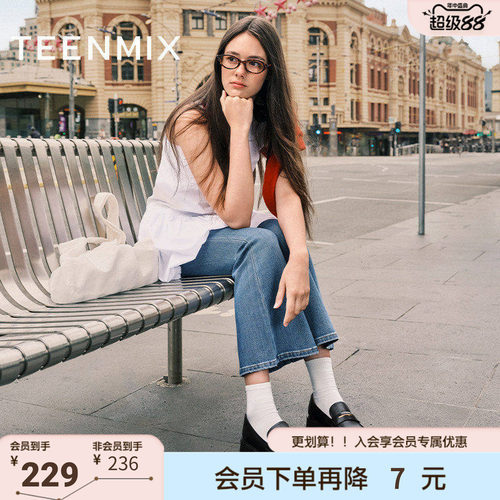 天美意新款商场同款纯色百搭一脚蹬jk女乐福鞋COY35AA5