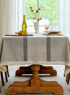 桌布布艺棉麻防水日式现代高级感2024新款轻奢流苏氛围感茶几桌布