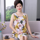 绵绸 老人连衣裙夏季 棉绸睡裙女2021年新款 中年妈妈睡衣女夏天薄款