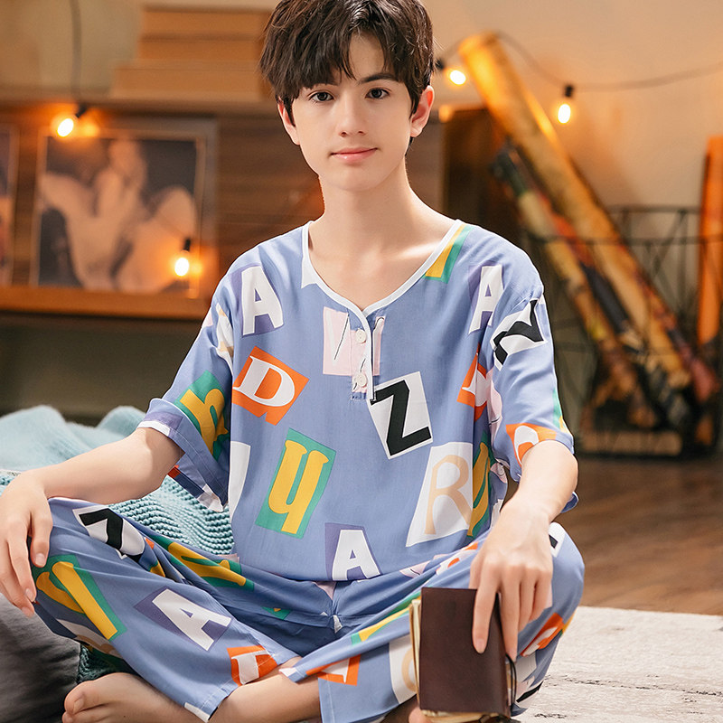 青少年男大童棉绸睡衣套装图片