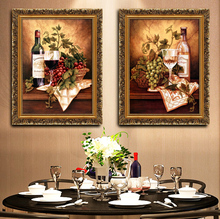 餐厅装饰画挂画三联厨房饭厅壁画有框画欧式壁画高清静物葡萄水果