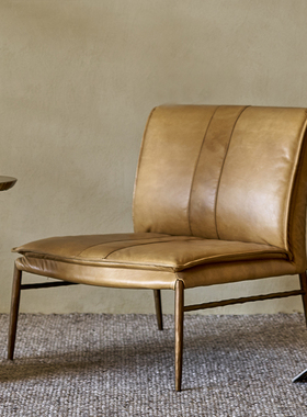 Classic Reborn全皮休闲餐椅大坐深宽靠背透气客厅中古侘寂休闲椅