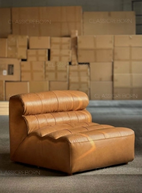 北欧中古复古表情毛毛虫单人休闲真皮油蜡苯胺牛皮波浪组合沙发