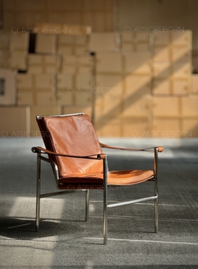 Cassina北欧中古复古表情意式设计师单人休闲油蜡皮休闲椅子餐椅