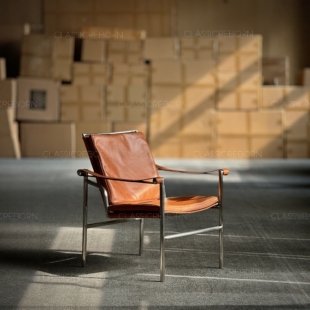 Cassina北欧中古复古表情意式设计师单人休闲油蜡皮休闲椅子餐椅