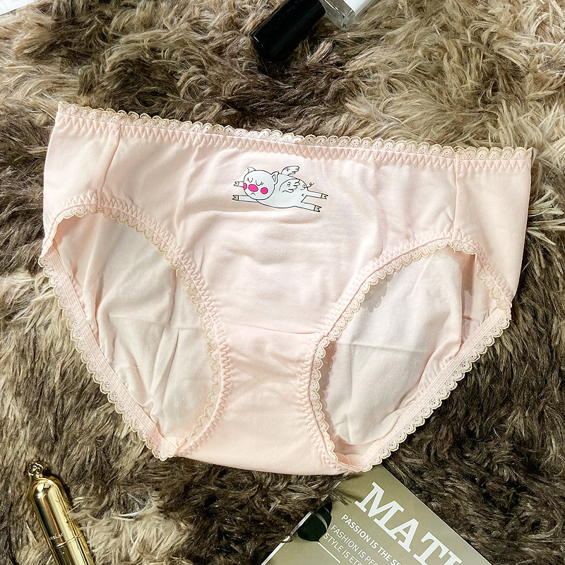 清仓芬狄诗简约棉质可爱小猪卡通印花三角裤女低腰包臀少女内裤
