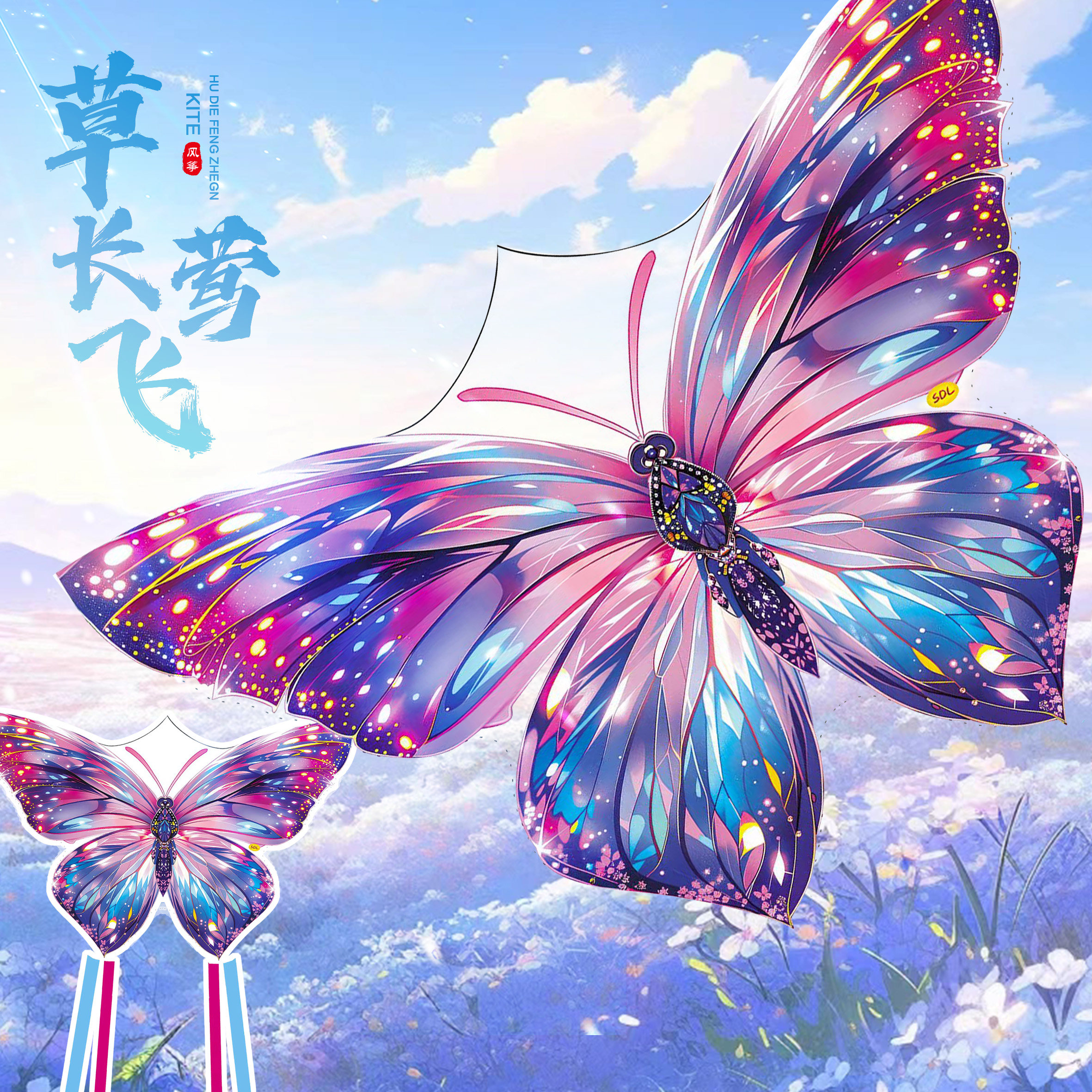 彩钻蝴蝶潍坊风筝儿童微风易飞2025新款成人大人专用高档手持风筝