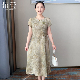 朵瑩媽媽夏連衣裙2025新款 改良旗袍50 中年端莊大氣裙子中老年女裝