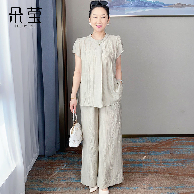 朵莹妈妈夏装简约两件套宽松中年女纯色T恤中老年新款休闲套装40,女装/女士精品,中老年女装,淘宝优惠券,粉丝福利购,淘宝优惠卷