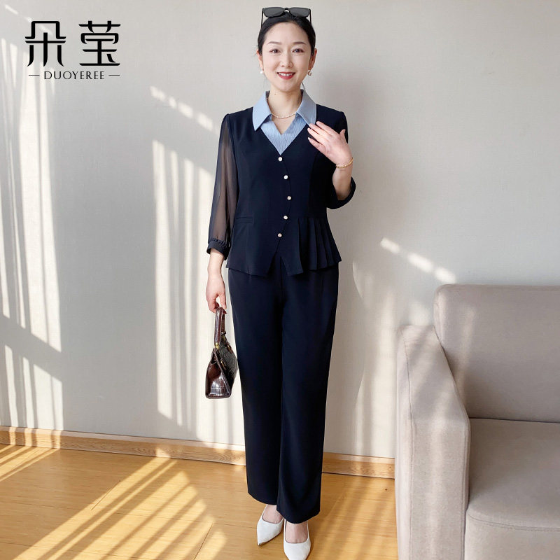 妈妈春装薄款西装套装气质夏装
