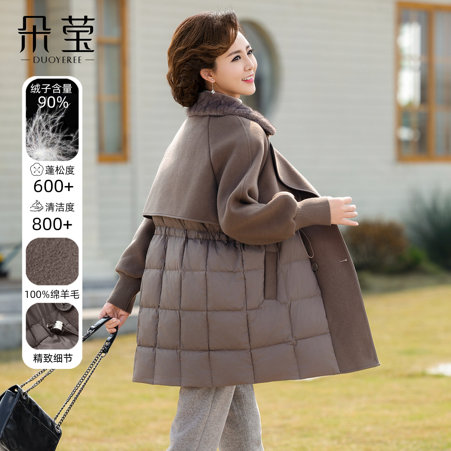 中老年妈妈冬装绵羊毛大衣羽绒服