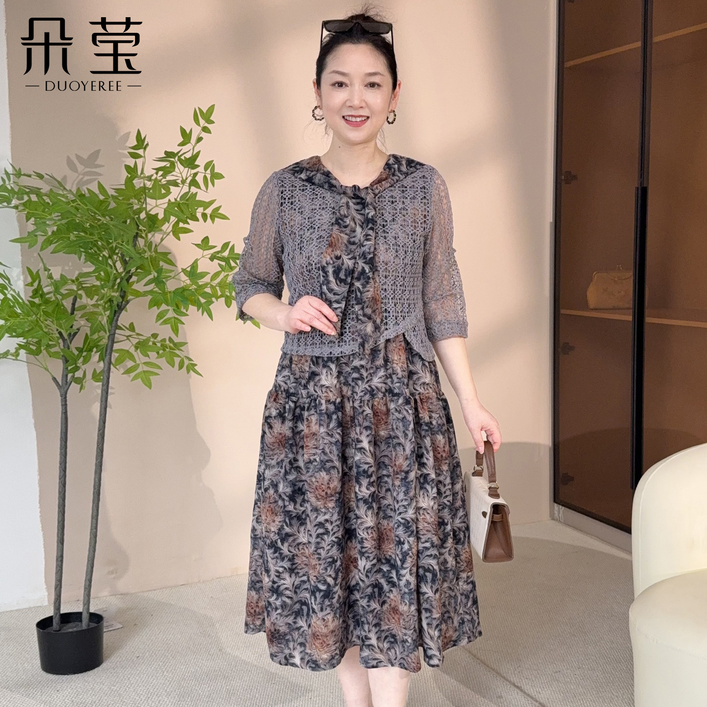 朵莹妈妈夏装碎花连衣裙套装2026新款中老年女装复古高贵气质裙子