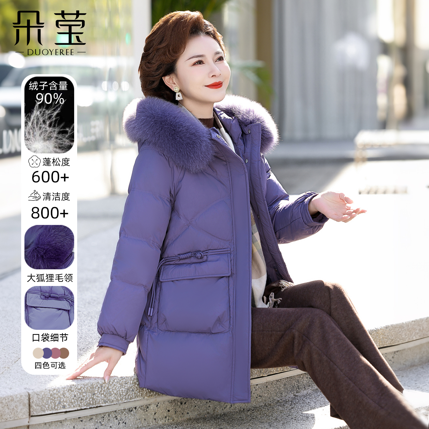 中老年妈妈冬装高贵毛领羽绒服