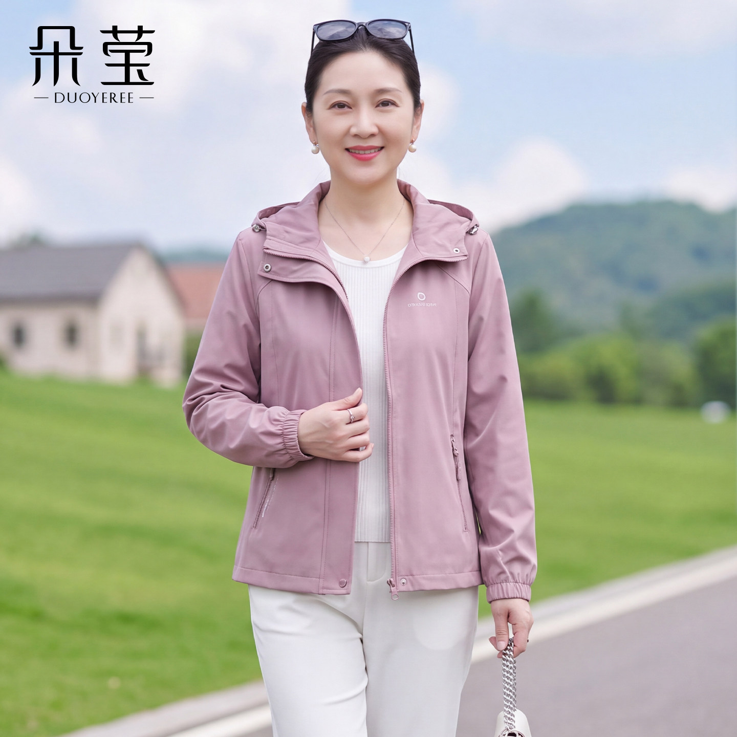 朵莹新款妈妈秋装洋气连帽短外套