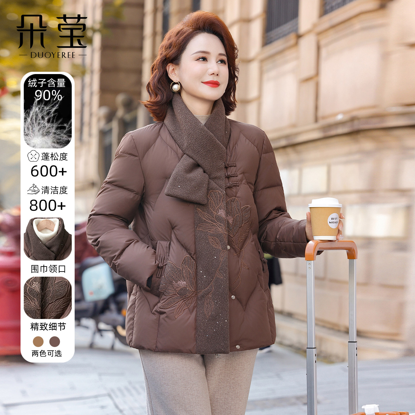 端庄大气妈妈冬装刺绣围巾领羽绒服2025新款中年女中老年保暖外套,女装/女士精品,中老年女装,淘宝优惠券,粉丝福利购,淘宝优惠卷