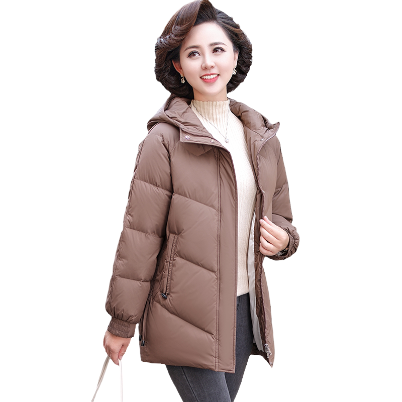 洋气妈妈冬装中长款羽绒服白鸭绒