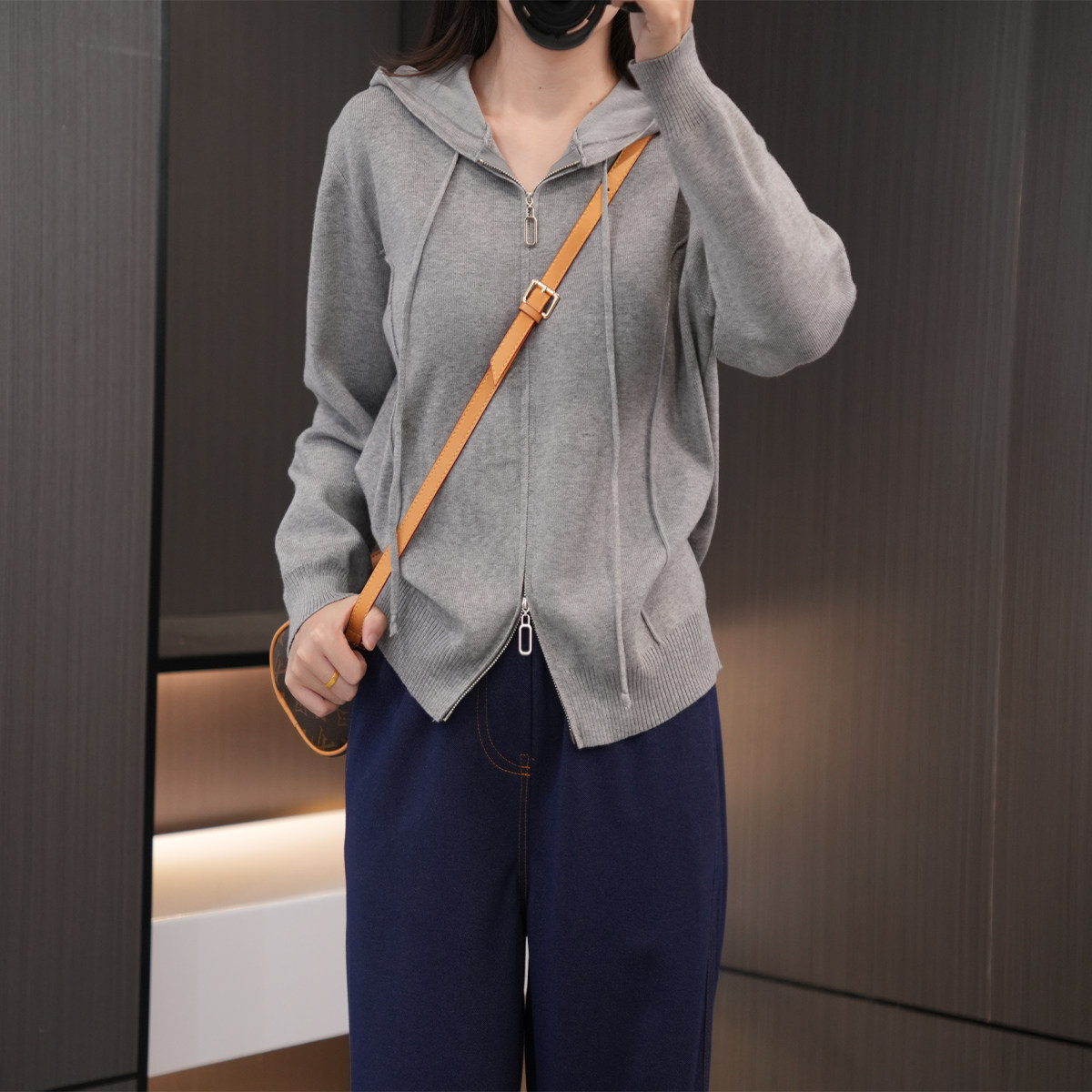 秋季大码设计感连帽双头拉链外套