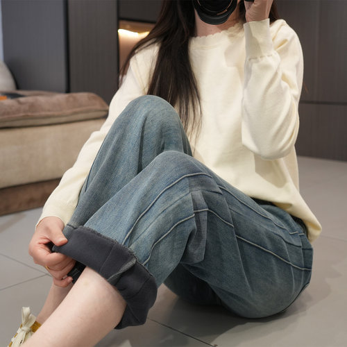 秋冬必入新款薄绒高腰百搭直筒裤