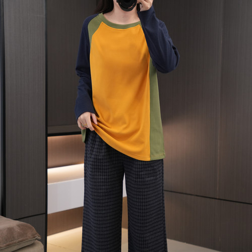 闭眼入设计感拼接双面绒打底衫