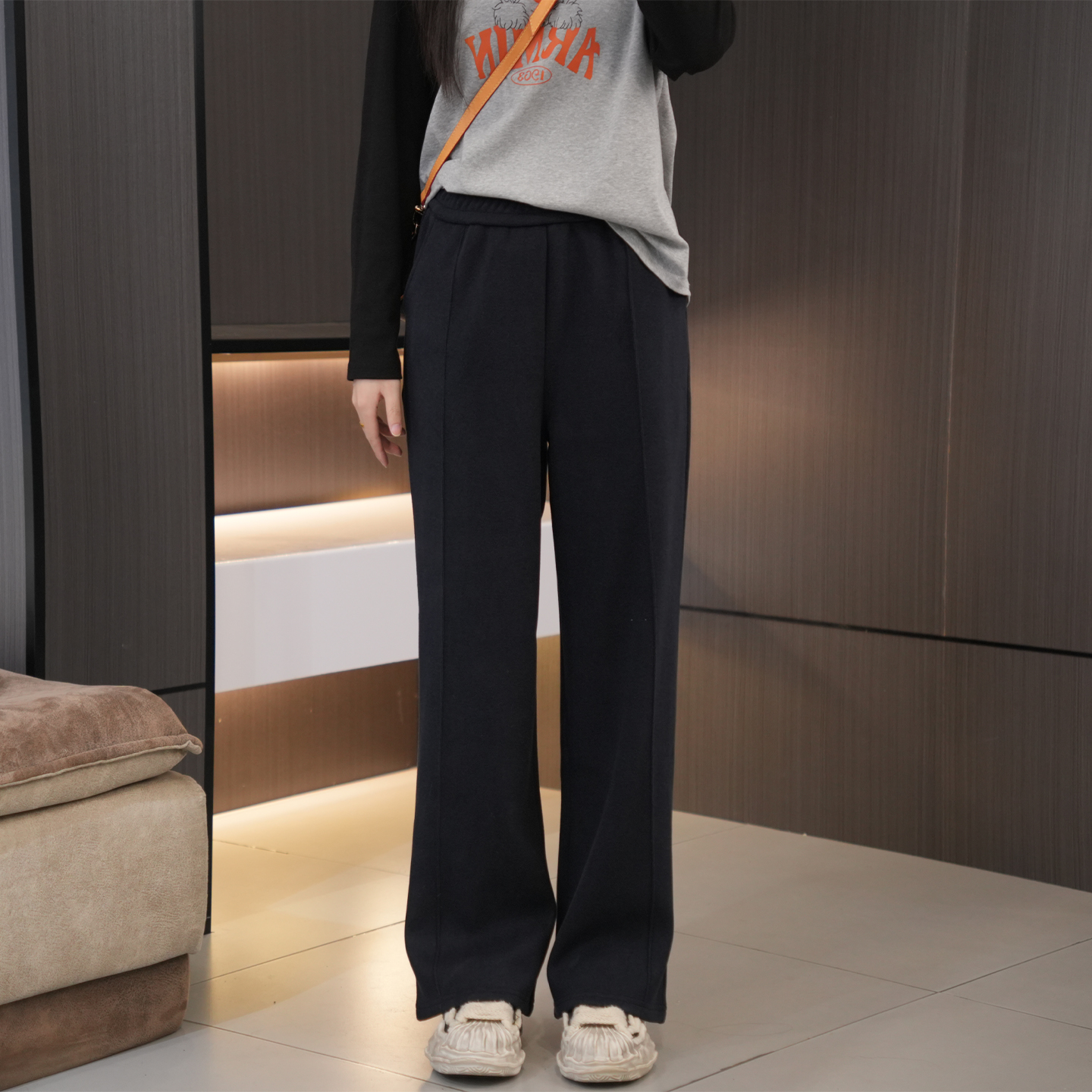 冬季必入高腰加绒显瘦休闲直筒裤