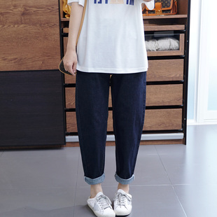 子 宽松百搭九分萝卜裤 胖mm梨形身材显瘦弹力老爹牛仔裤 女早秋大码