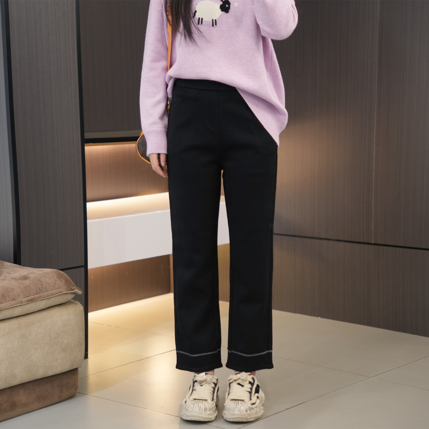 闭眼入高腰显瘦加绒休闲直筒裤