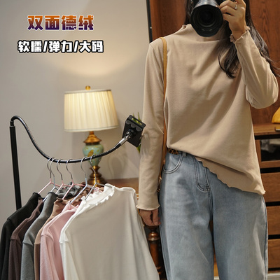 大码秋冬德绒花边领打底衫