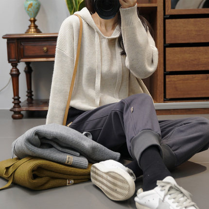 2023秋冬加厚连帽针织毛衣