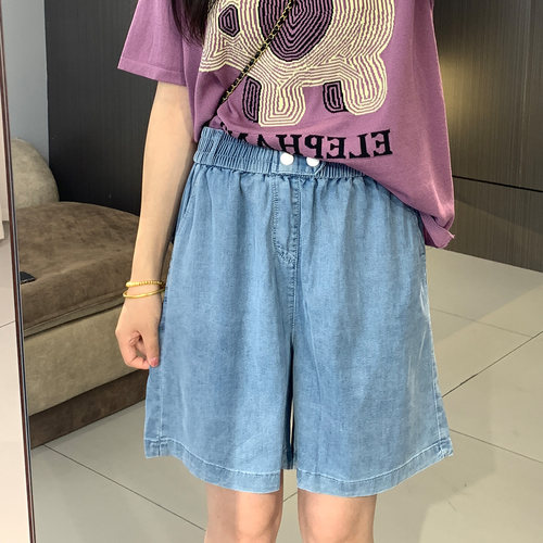超薄软大码夏阔腿天丝显瘦短裤女