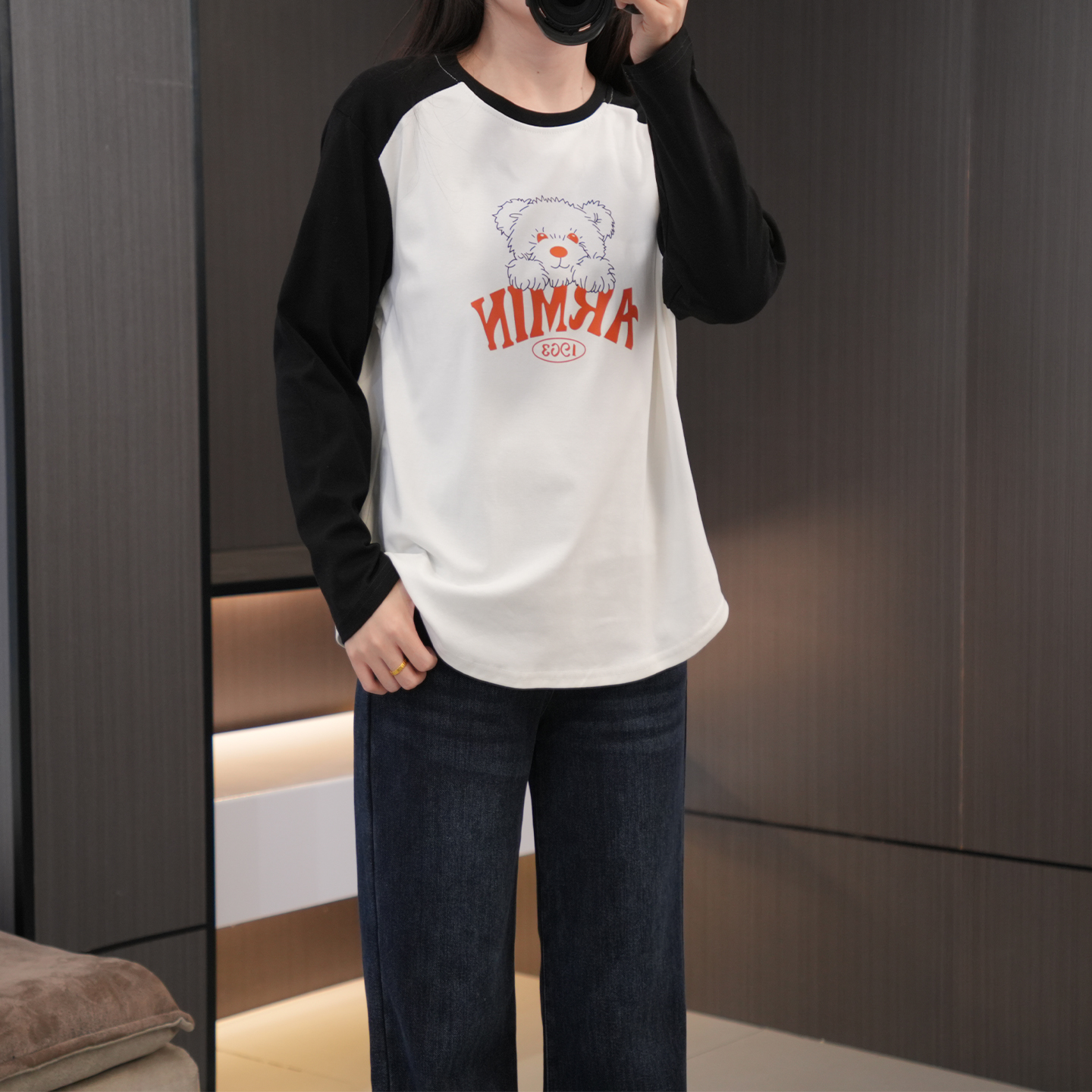 早春必入时尚撞色插肩袖打底衫