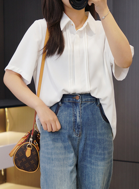 2024新款纯白色百搭大码衬衫短袖 115-200斤胖mm夏季显瘦垂顺上衣