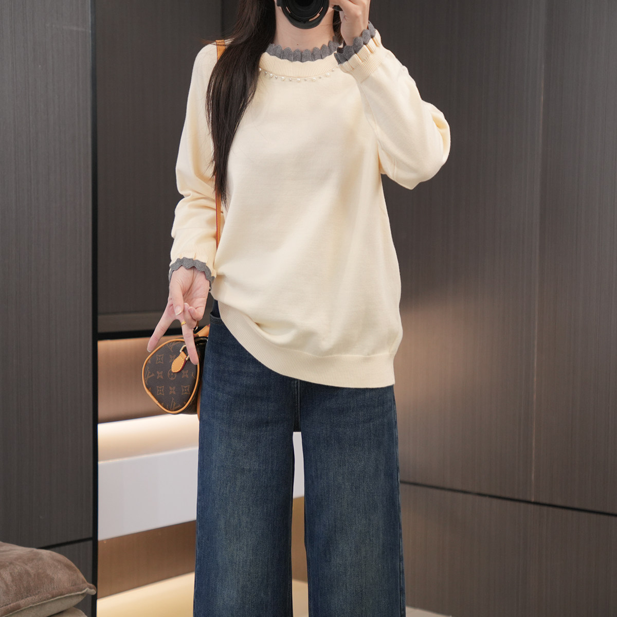 冬季韩系大码设计感钉珠甜美毛衣 200斤巨弹时尚百搭撞色花边上衣,女装/女士精品,大码内搭,淘宝优惠券,粉丝福利购,淘宝优惠卷