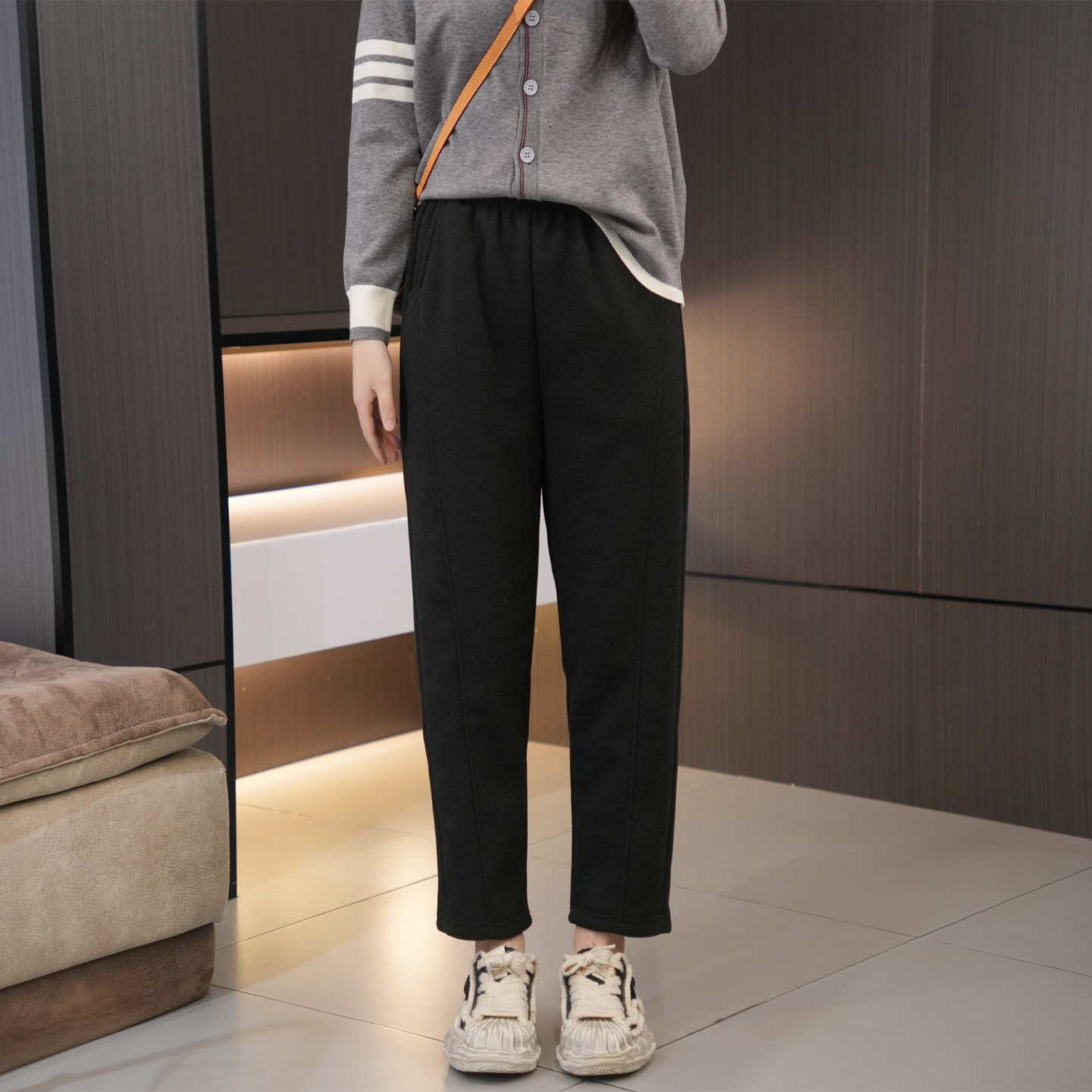 大码女装加绒加厚松紧腰哈伦裤 冬季200斤胖mm高腰百搭显瘦休闲裤