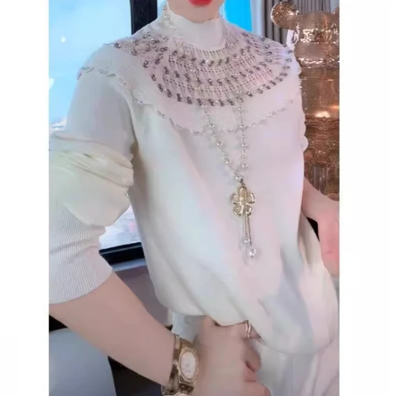 气质时尚镂空钉珠洋气打底毛衣