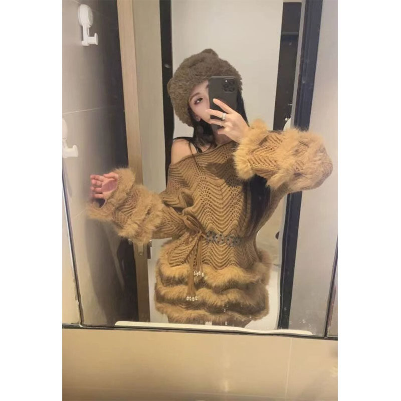 显瘦韩系拼接针织腰带连衣裙女